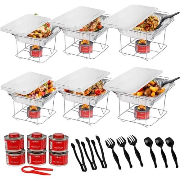 6 Pack Disposable Chafing Dish Buffet Set Half Size Pans Food Warmers Party - Picture 1 of 7